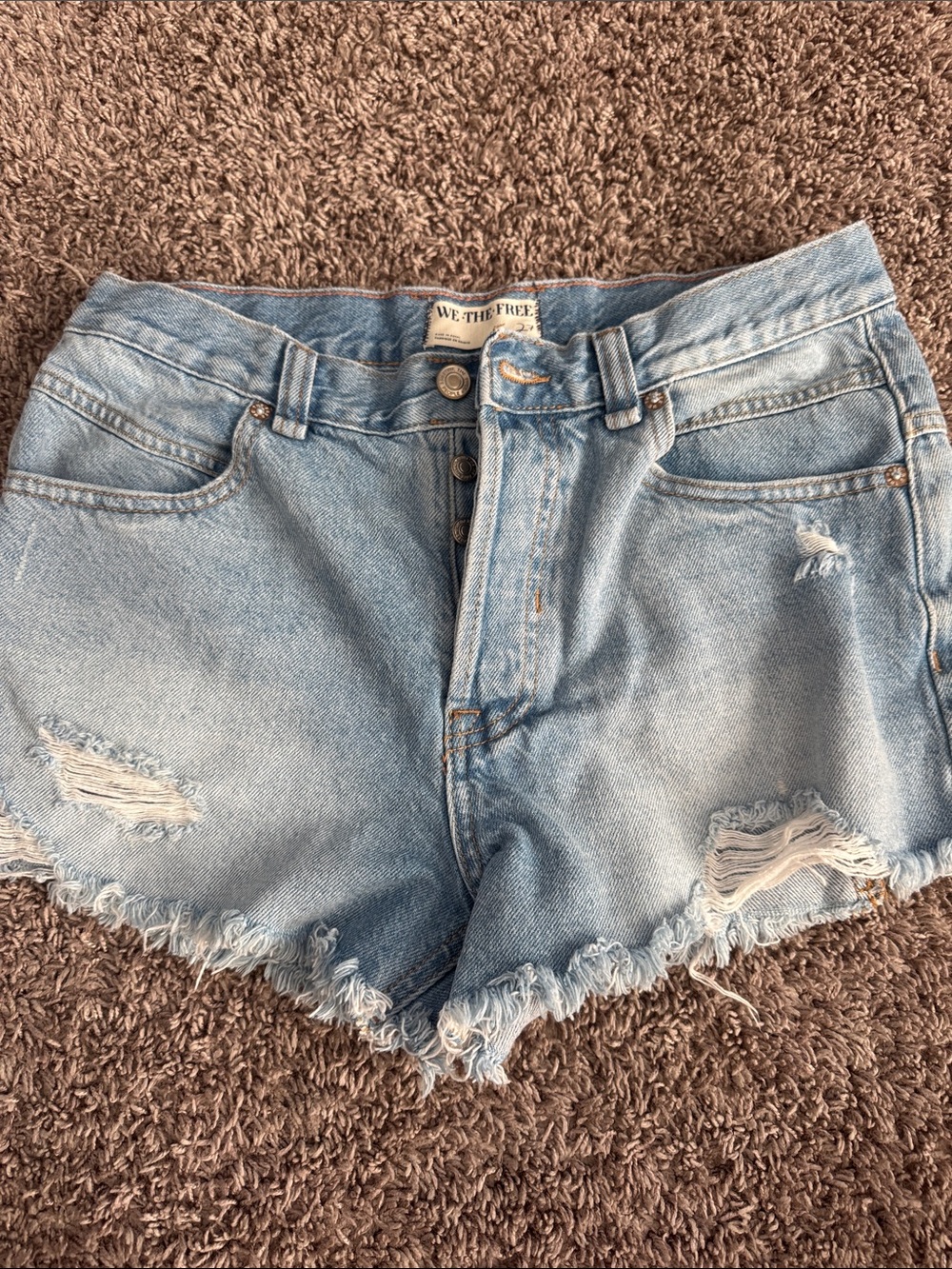 We The Free Light Blue Distressed High-Rise Denim Shorts